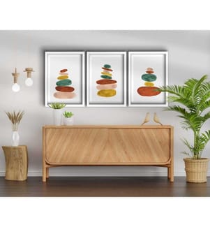 Dekorative gerahmte MDF-Gemälde, 3 Stück, Multicolor, 100% MDF, Holzrahmen