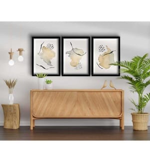 Dekorative gerahmte MDF-Gemälde, 3 Stück, Beige, Grau, Weiss, Schwarz, 100% MDF, Holzrahmen