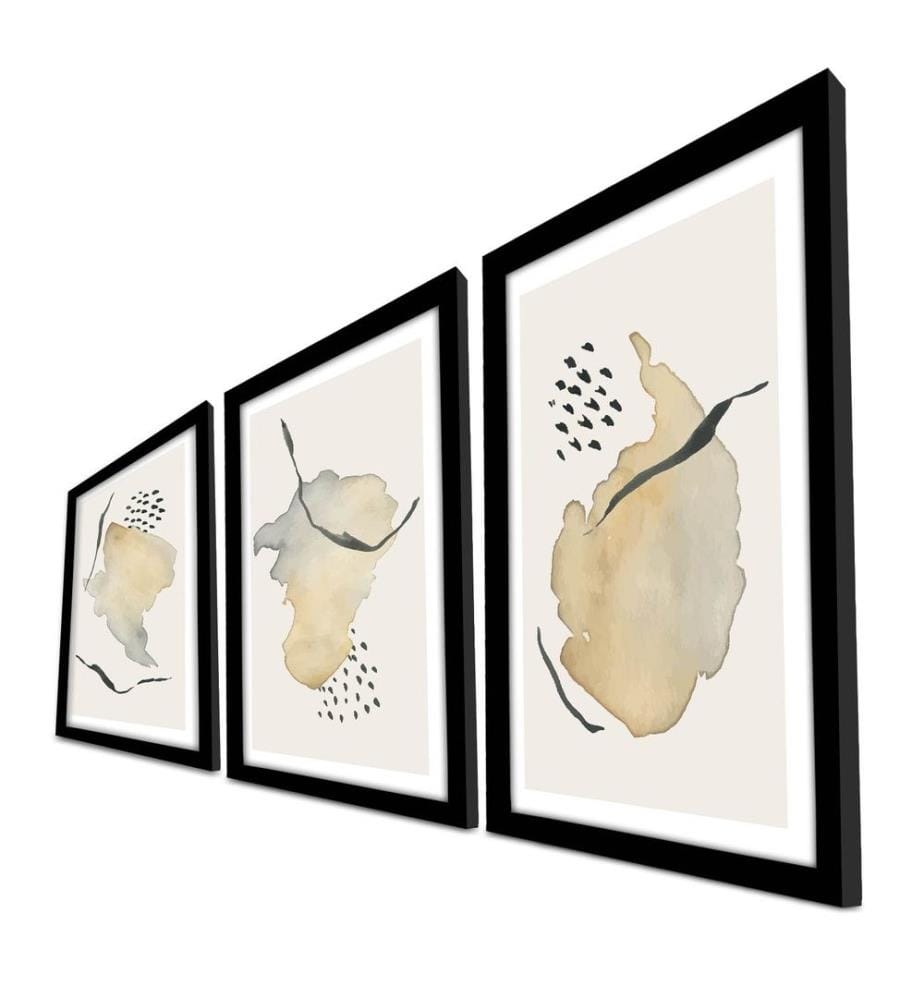 Dekorative gerahmte MDF-Gemälde, 3 Stück, Beige, Grau, Weiss, Schwarz, 100% MDF, Holzrahmen
