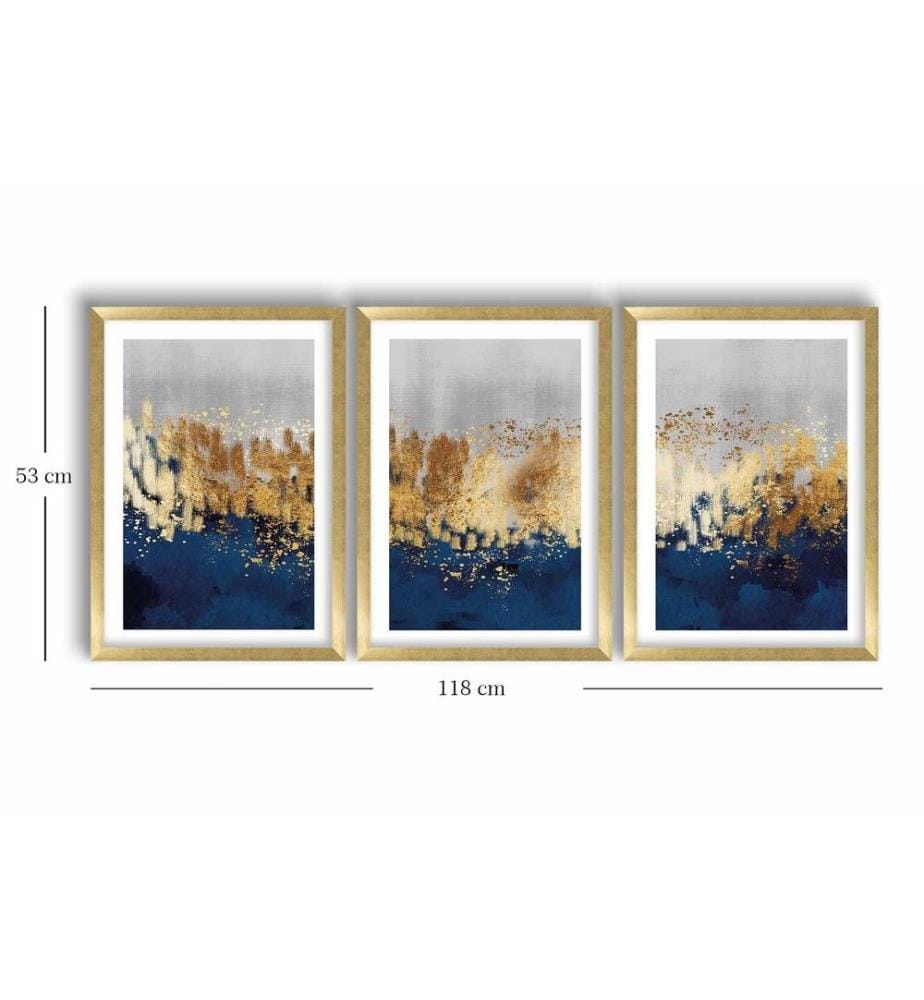 Dekorative gerahmte MDF-Gemälde, 3 Stück, Gold, Marineblau, Grau, 100% MDF, Holzrahmen