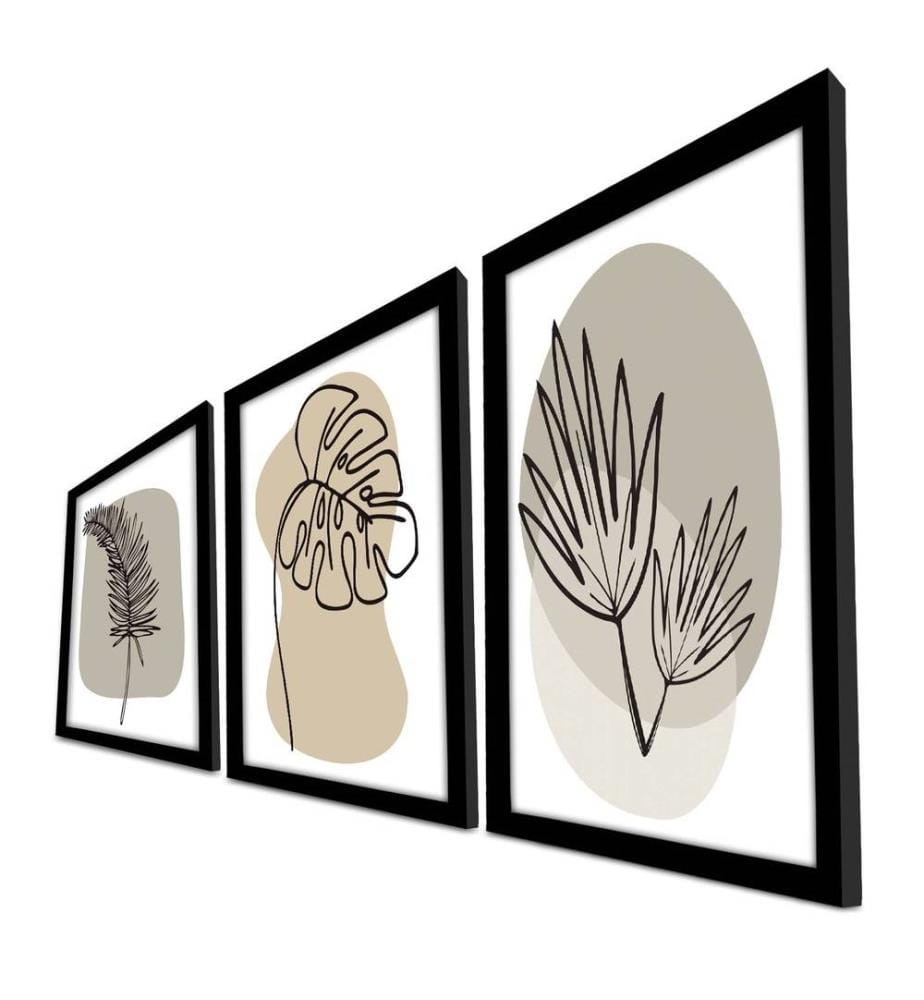 Dekorative gerahmte MDF-Gemälde, 3 Stück, Beige, Weiss, Schwarz, 100% MDF, Holzrahmen