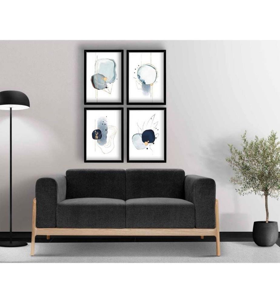 Decorative Framed MDF Painting, 4 Pieces, Blue, Navy Blue, Gold, White, 100% MDF, Wooden Frame