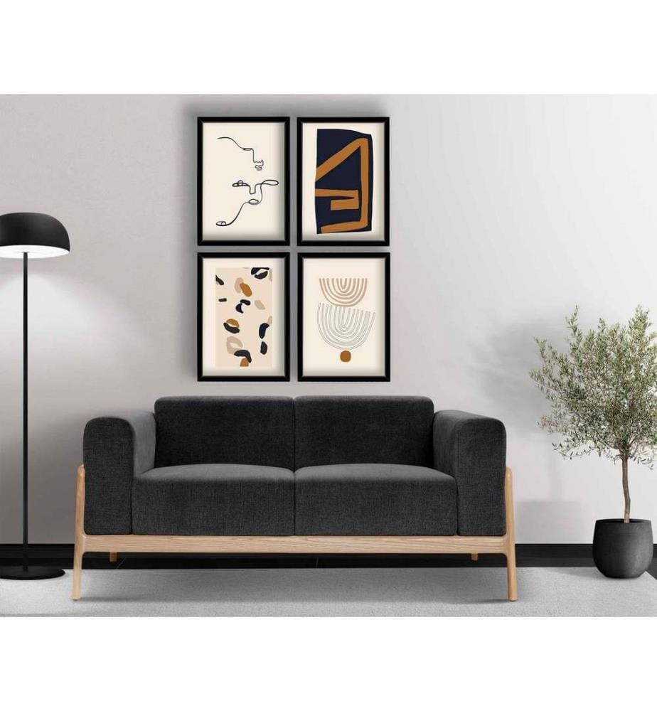Dekorative gerahmte MDF-Gemälde, 4 Stück, Marineblau, Kamel, Beige, Weiss, 100% MDF, Holzrahmen