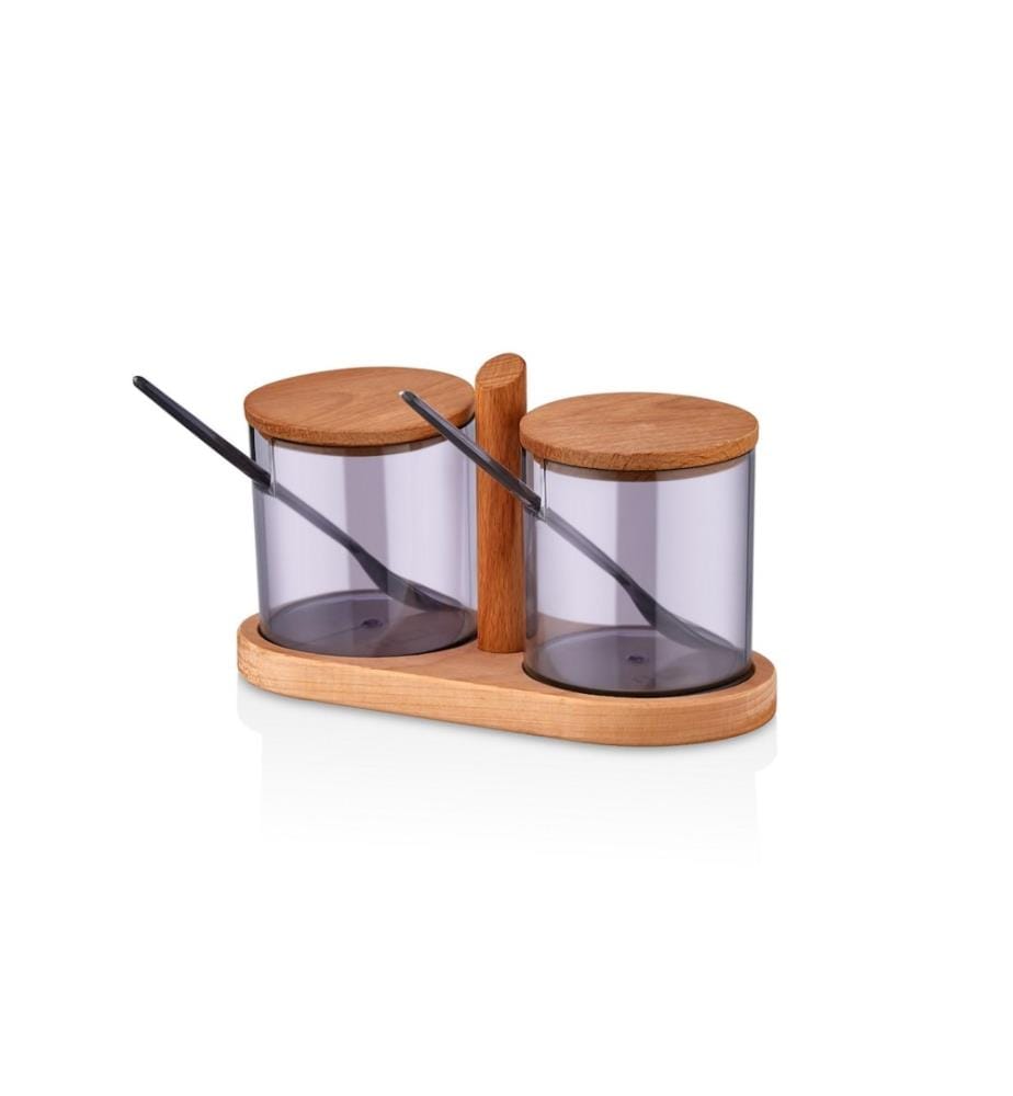 Set di barattoli per spezie e ripiani da cucina, in legno, viola, barattolo in plastica, supporto in legno
