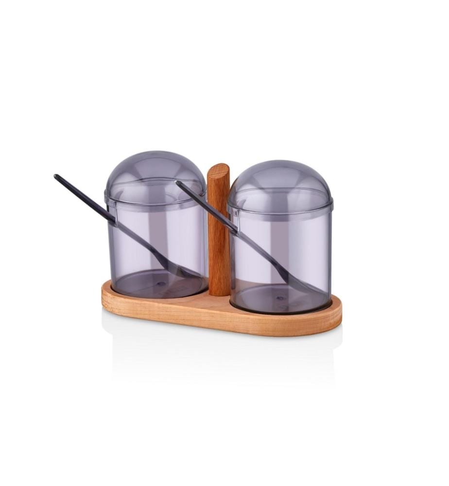 Set di barattoli per spezie e ripiani da cucina, in legno, viola, barattolo in plastica, supporto in legno