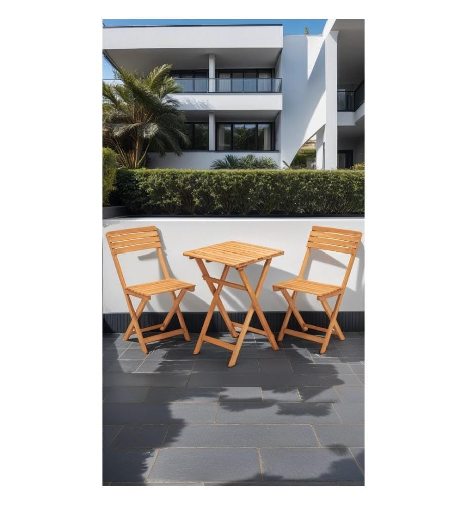 Gartentisch & Stühle Set, 3 Stück, Braun, Buchenholz