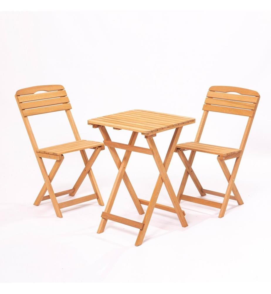 Gartentisch & Stühle Set, 3 Stück, Braun, Buchenholz