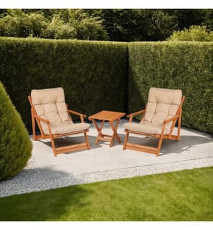 Ensemble De Table Et De Chaise De Jardin, 3 Pièces, Marron Crème, Bois En Hêtre