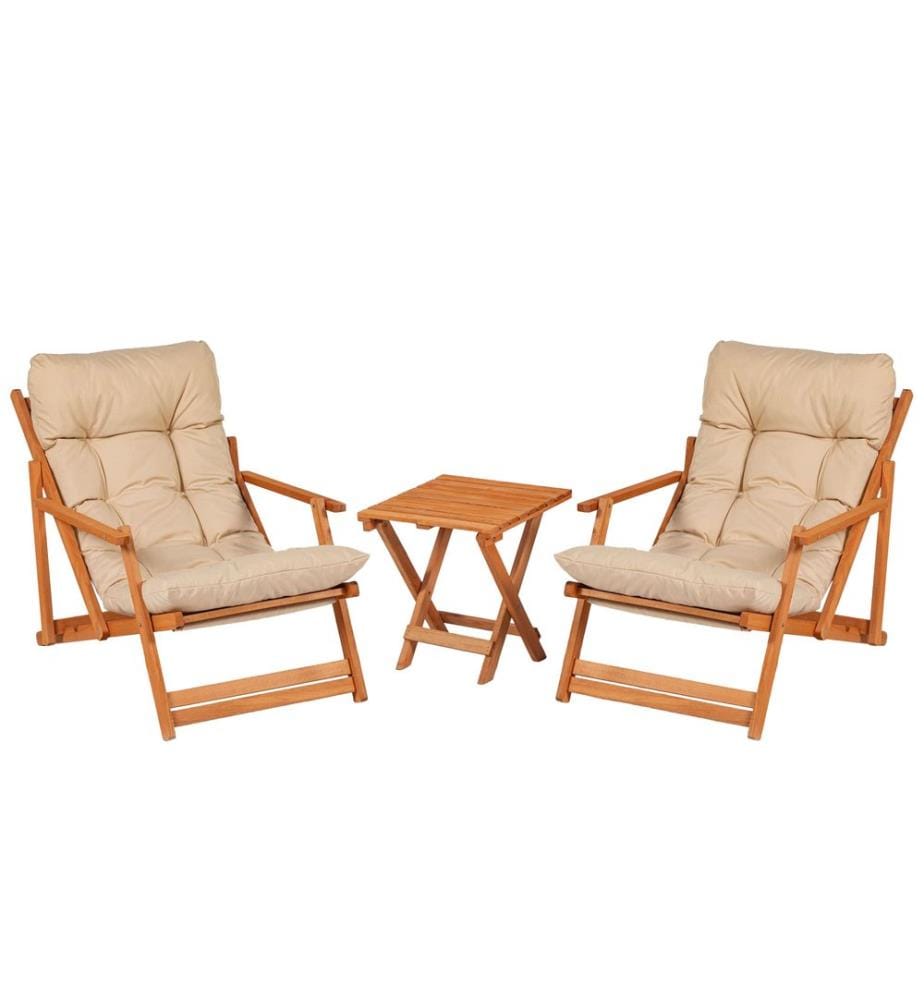 Gartentisch & Stühle Set, 3 Stück, BraunCreme, Buchenholz