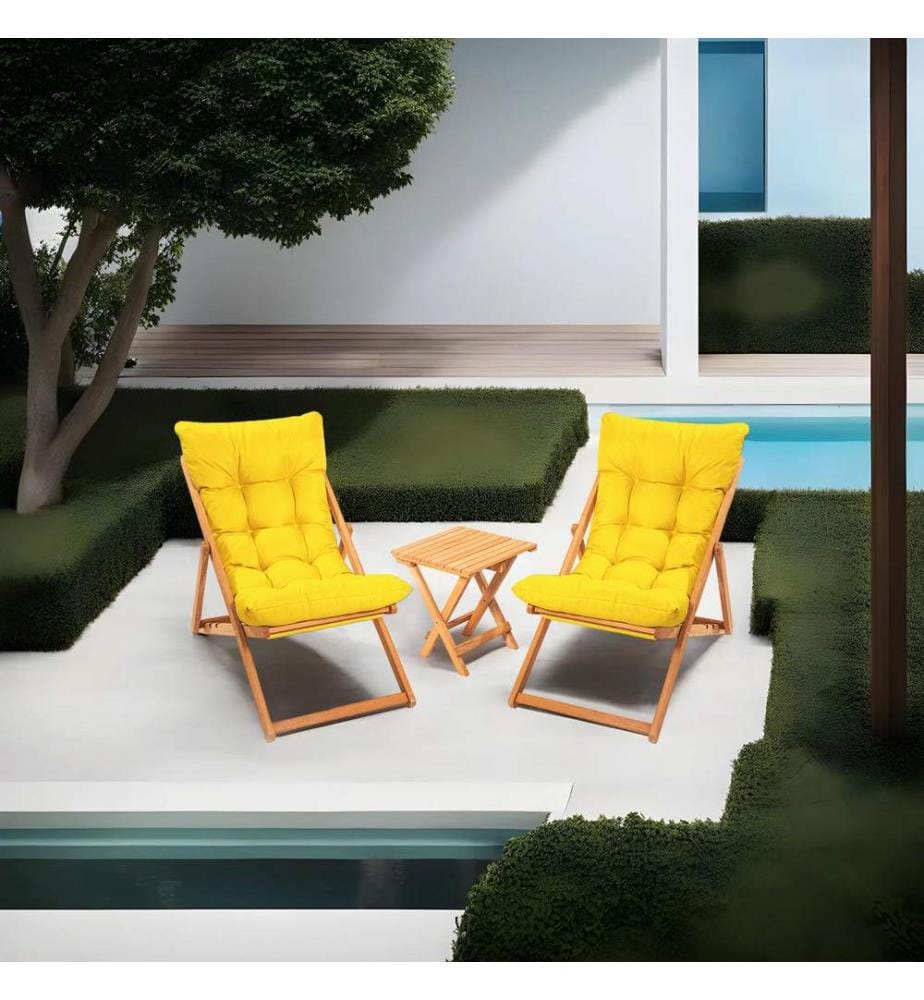 Ensemble table et chaises de jardin , 3 pièces, Jaune, Naturel, Bois de hêtre