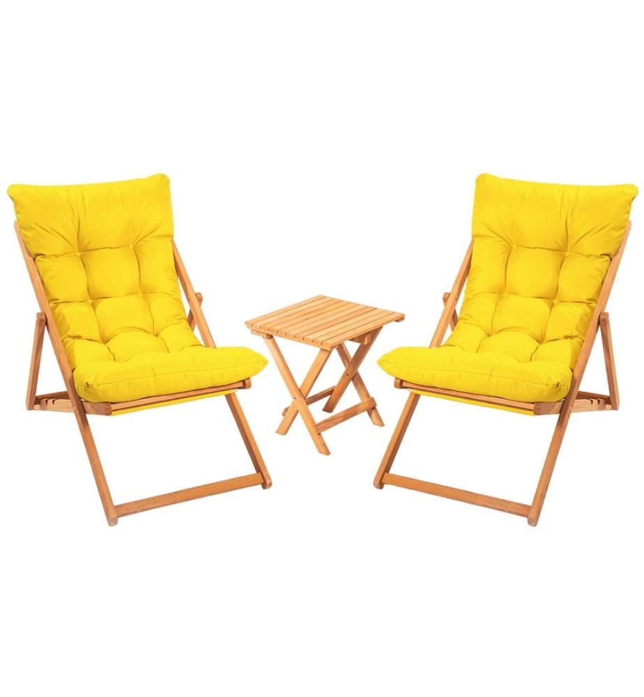 Ensemble table et chaises de jardin , 3 pièces, Jaune, Naturel, Bois de hêtre