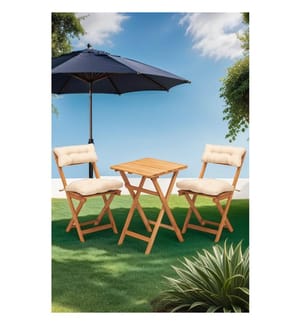 Ensemble table et chaises de jardin , 3 pièces, Naturel, Crème, Hêtre