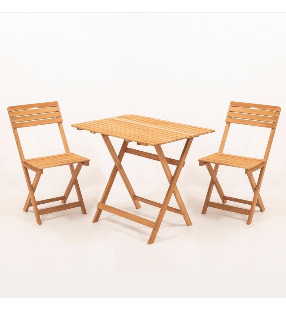 Ensemble table et chaises de jardin , 3 pièces, naturel, crème, hêtre