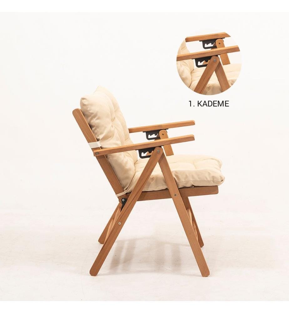 Ensemble table et chaises de jardin , 5 pièces, Naturel, Crème, Hêtre