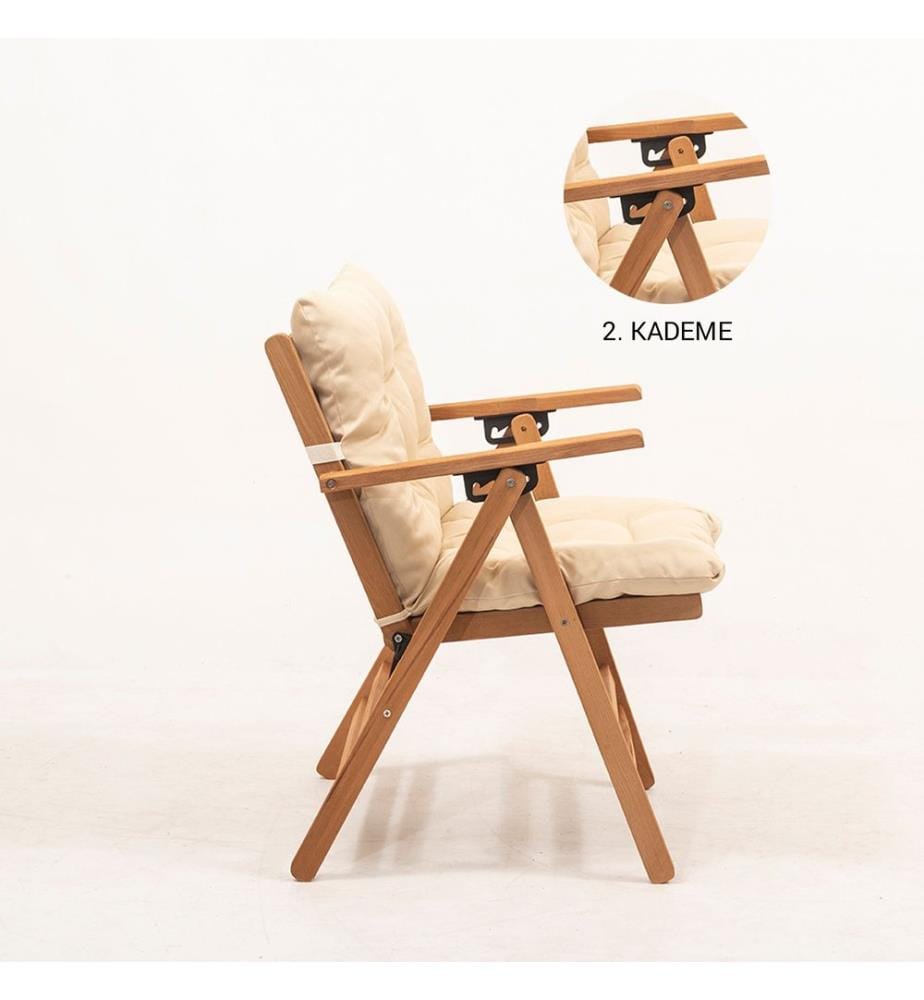 Ensemble table et chaises de jardin , 5 pièces, Naturel, Crème, Hêtre