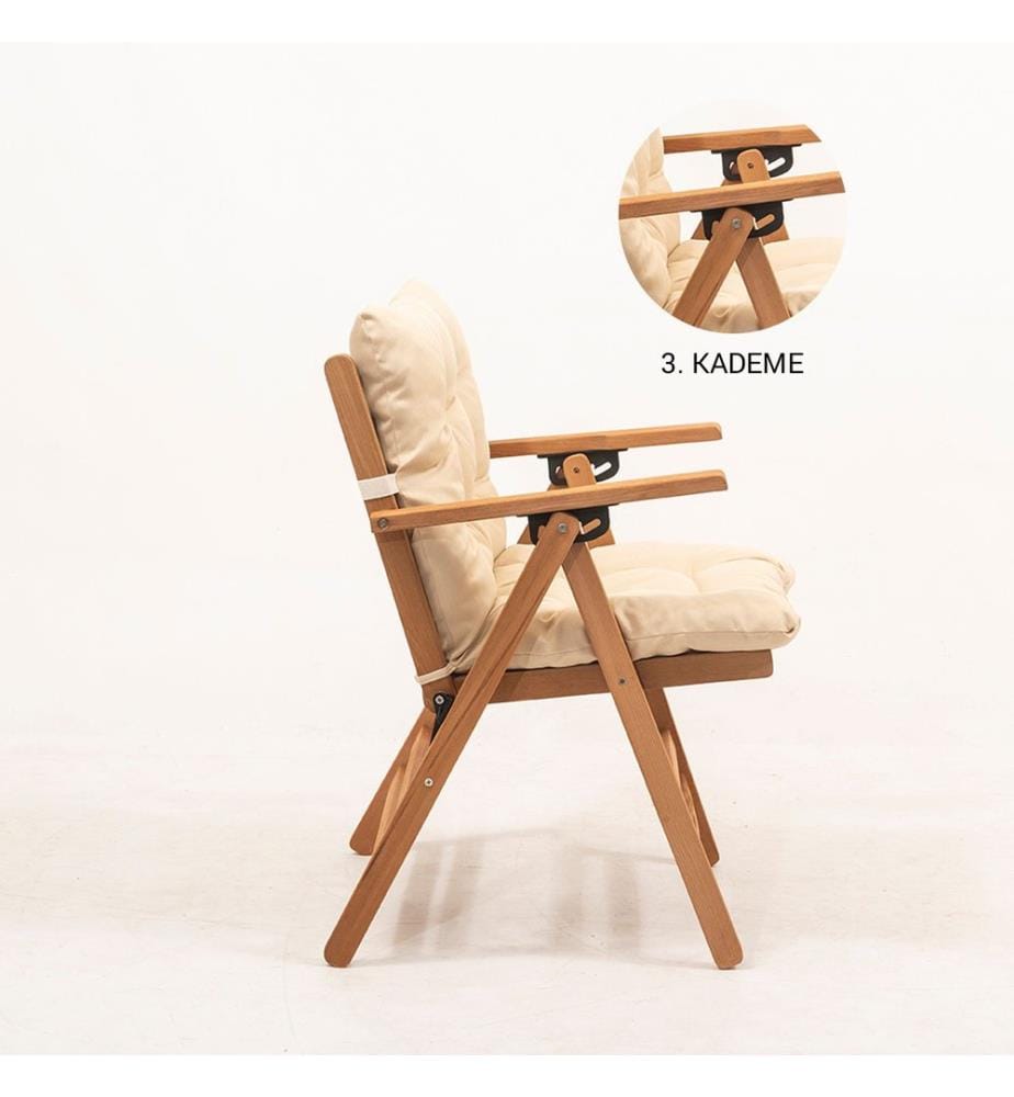 Ensemble table et chaises de jardin , 5 pièces, Naturel, Crème, Hêtre