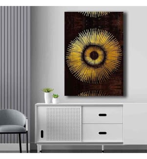 Quadro decorativo su tela, oro, marrone, tela, cornice in legno di pino