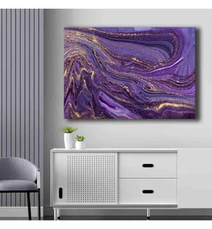Quadro decorativo su tela, viola, oro, tela, cornice in legno di pino