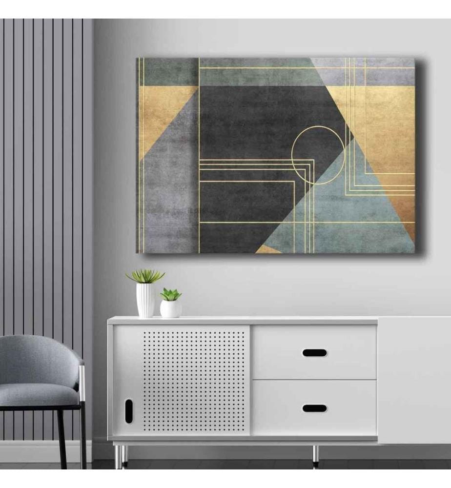 Decorative Canvas Painting, Blue, Gold, Anthracite, Canvas, Pine Wood Frame