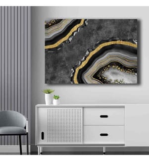 Quadro decorativo su tela, oro, grigio, nero, tela, cornice in legno di pino