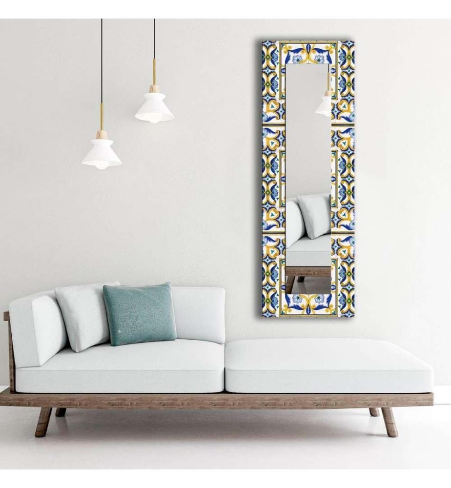 Specchio decorativo, Blu, Blu marino, Giallo, Bianco, Specchio