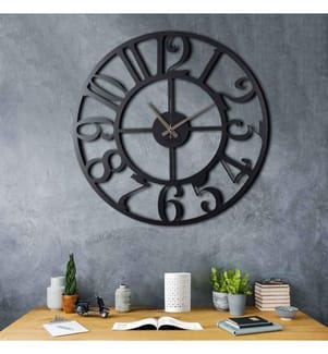 Dekorative Wanduhr aus Metall, Schwarz, Metall