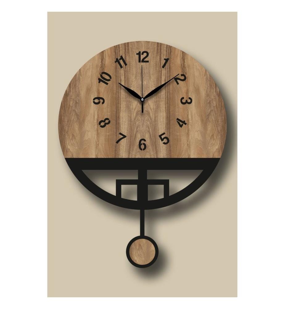 Decorative Wall Clock, Walnut, Black, 100% MDF