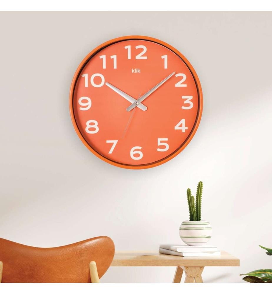 Decorative Wall Clock, Orange, 90% PLASTIC / 10% GLASS