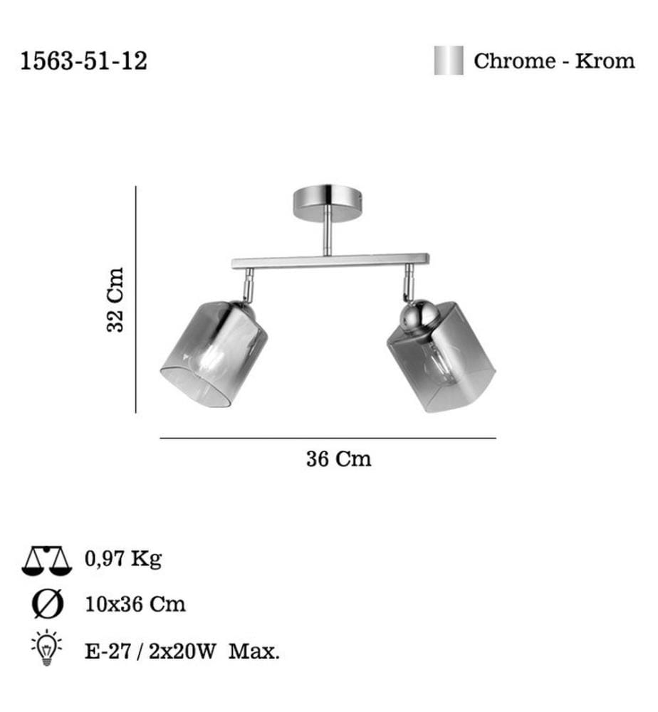 Kronleuchter, Chrom, Metallkörper, Glaskappen
