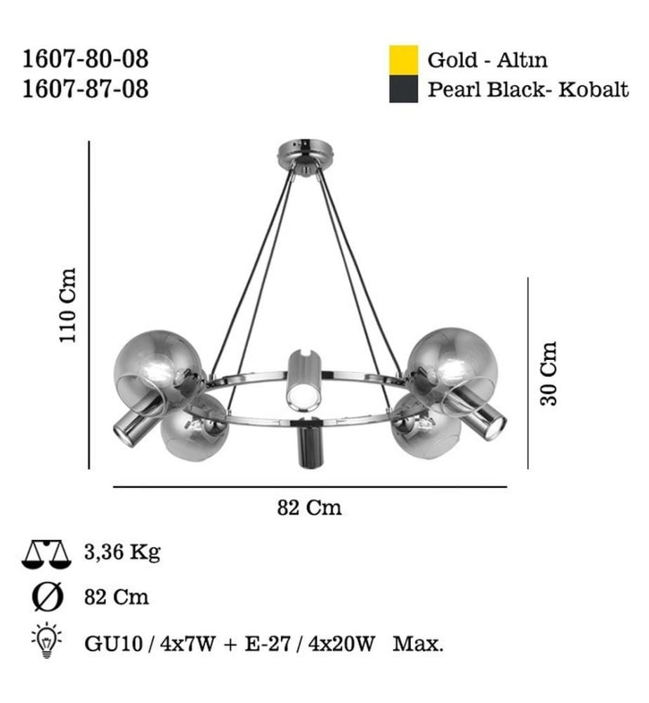 Kronleuchter, Antiklack, Metallkörper, Glaskappe