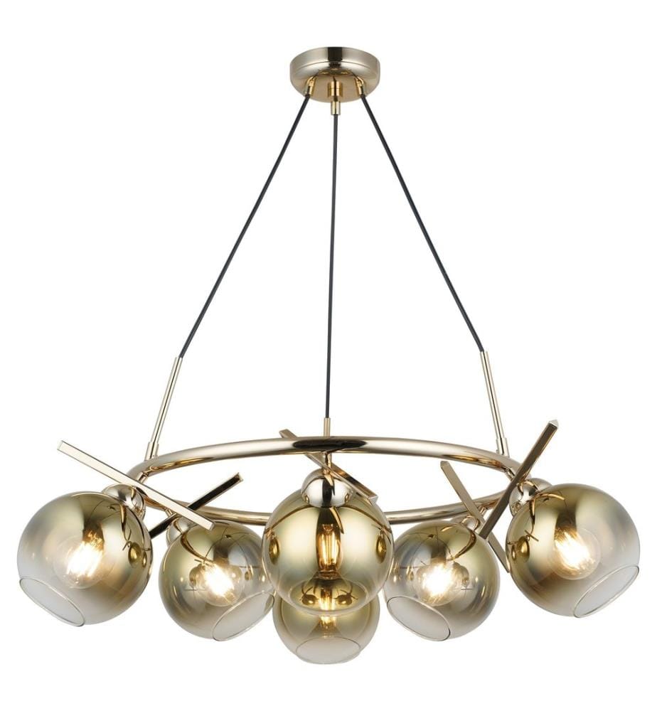 Kronleuchter, Gold, Metallkörper, Glaskappen