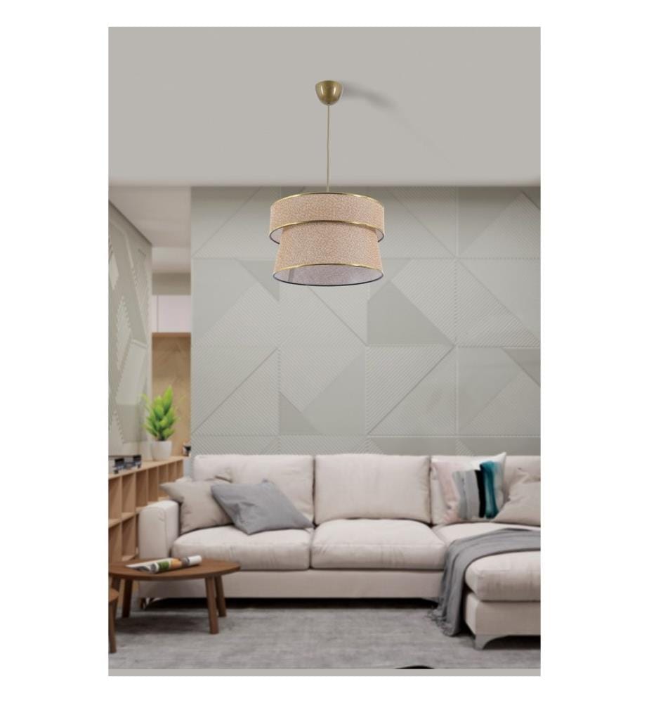 Kronleuchter, Beige, Metallgehäuse, Baumwollkappe
