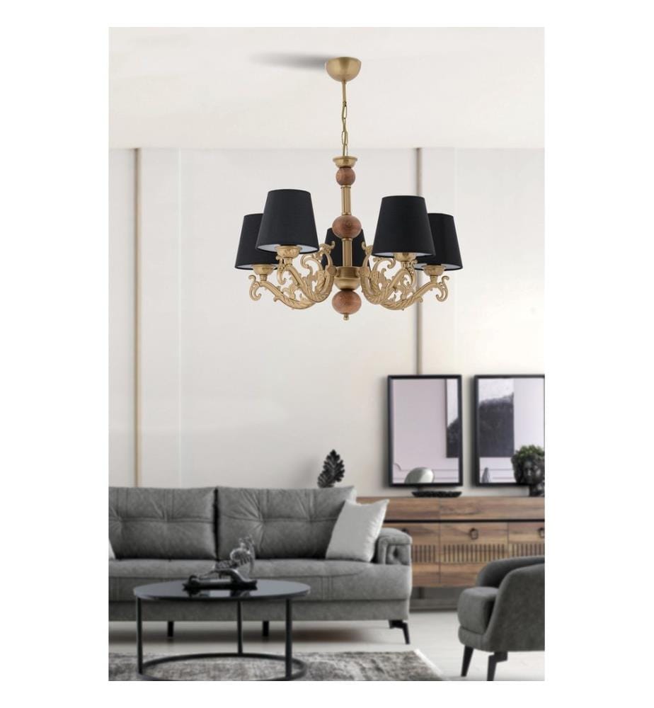 Kronleuchter, schwarz, gold, braun, Metallkörper, PVC-Kappe