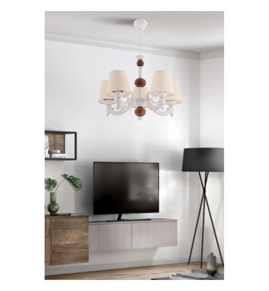 Kronleuchter, cremefarben, weiss, braun, Metallkörper, PVC-Kappe