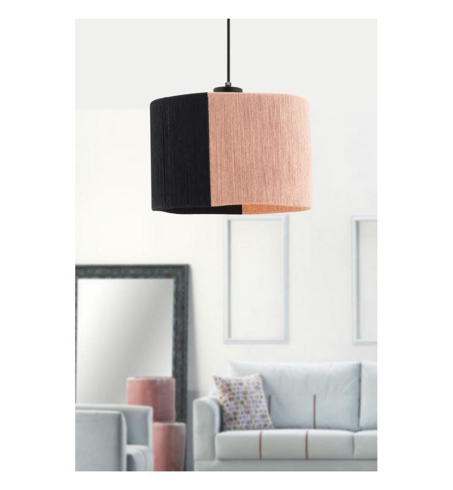 Kronleuchter, schwarz, rosa, Metallkörper, Jutekappe