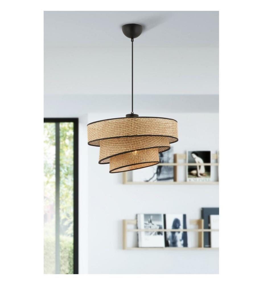 Kronleuchter, Beige, Schwarz, Metallkörper, Baumwollkappe