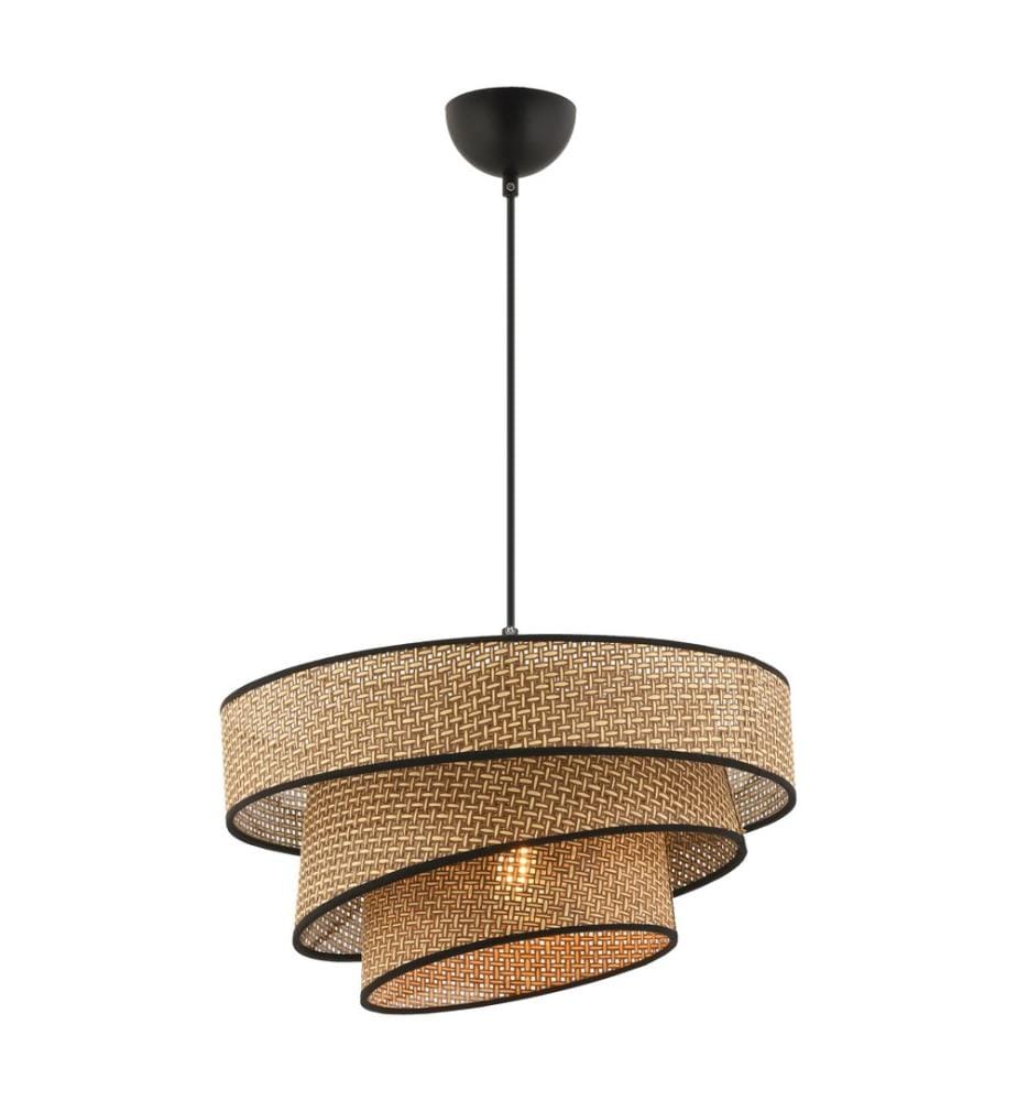 Kronleuchter, Beige, Schwarz, Metallkörper, Baumwollkappe