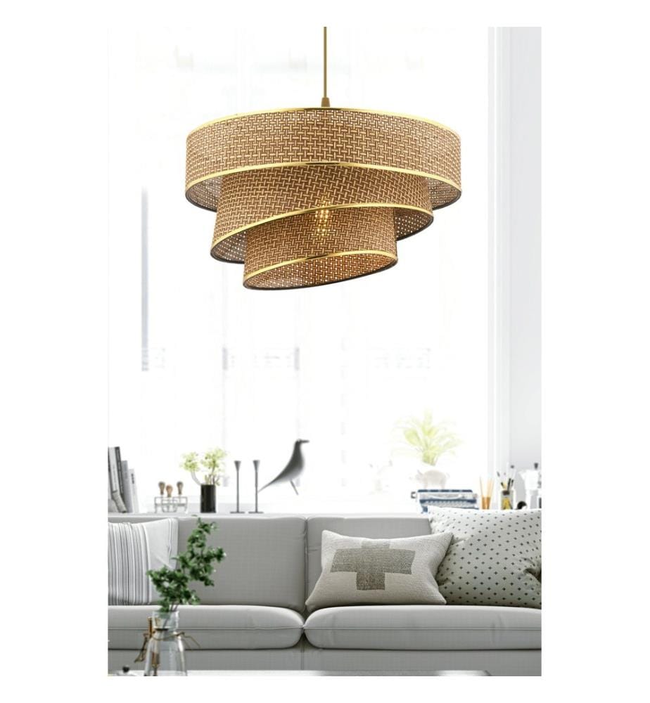Kronleuchter, beige, gold, Metallkörper, Baumwollkappe