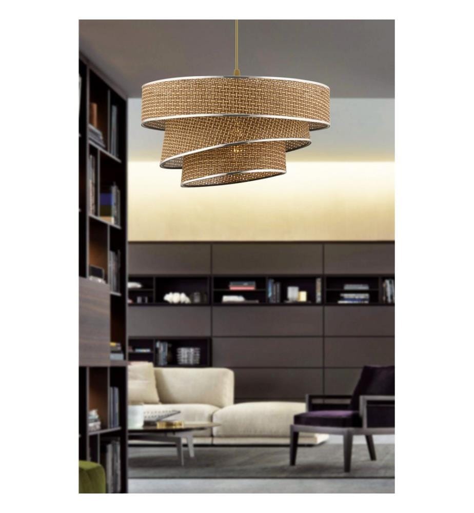 Kronleuchter, beige, silber, Metallkörper, Baumwollkappe
