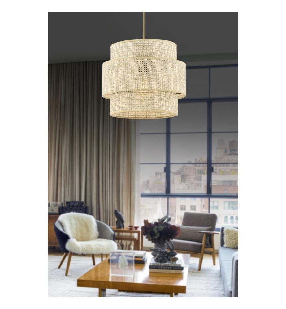 Kronleuchter, Creme, METALLKÖRPER, Stoffkappe