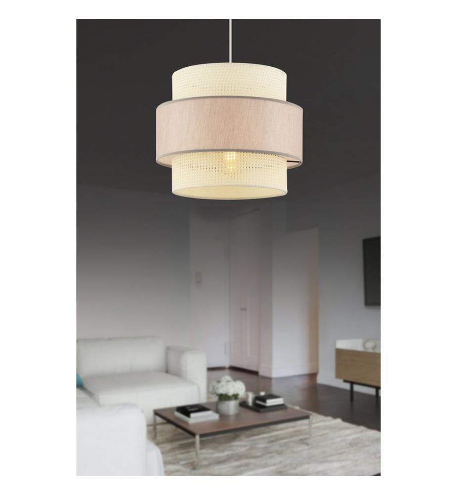 Kronleuchter, weiss, beige, Metallkörper, Stoffkappe