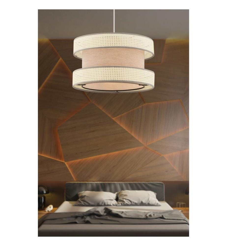Kronleuchter, weiss, beige, Metallkörper, Baumwollkappe