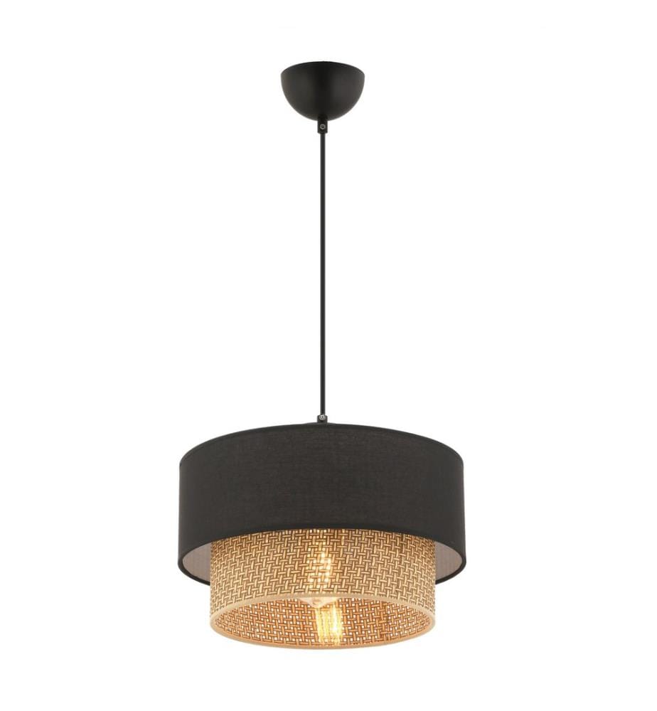 Kronleuchter, Beige, Schwarz, Metallkörper, Baumwollkappe