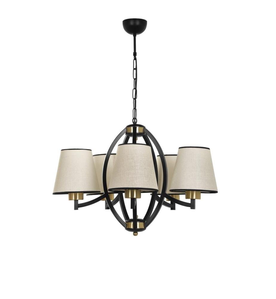 Kronleuchter, Beige, Schwarz, Gold, Metallgehäuse, Stoffkappe