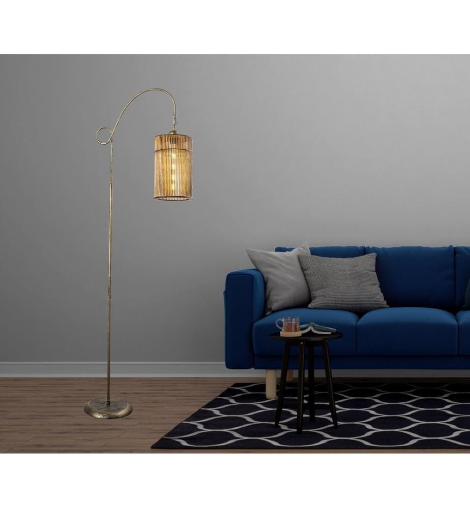 Lampadaire, Antiquation, Metal Body, Replica Bamboo Cap