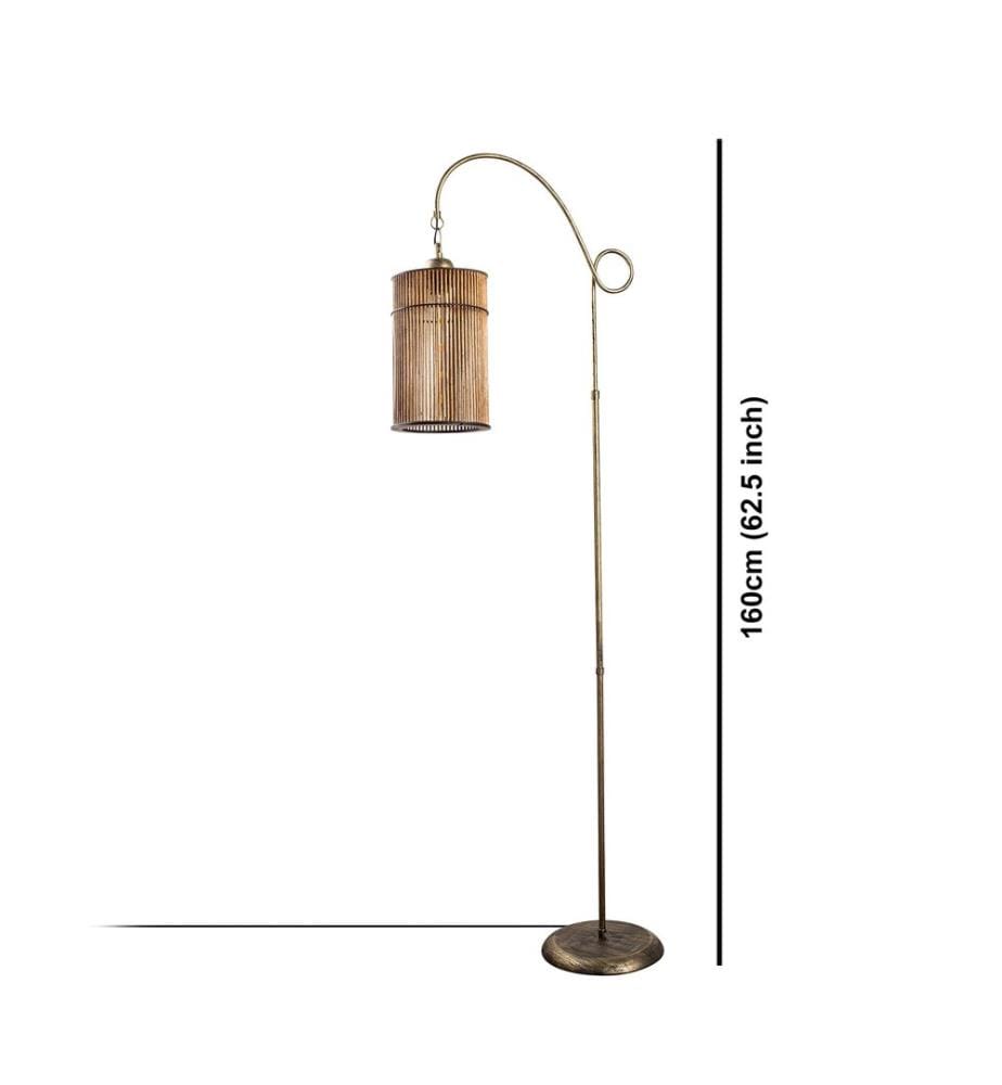 Lampadaire, Antiquation, Metal Body, Replica Bamboo Cap
