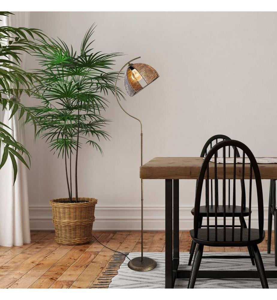 Lampadaire, Antiquation, Metal Body, Replica Bamboo Cap