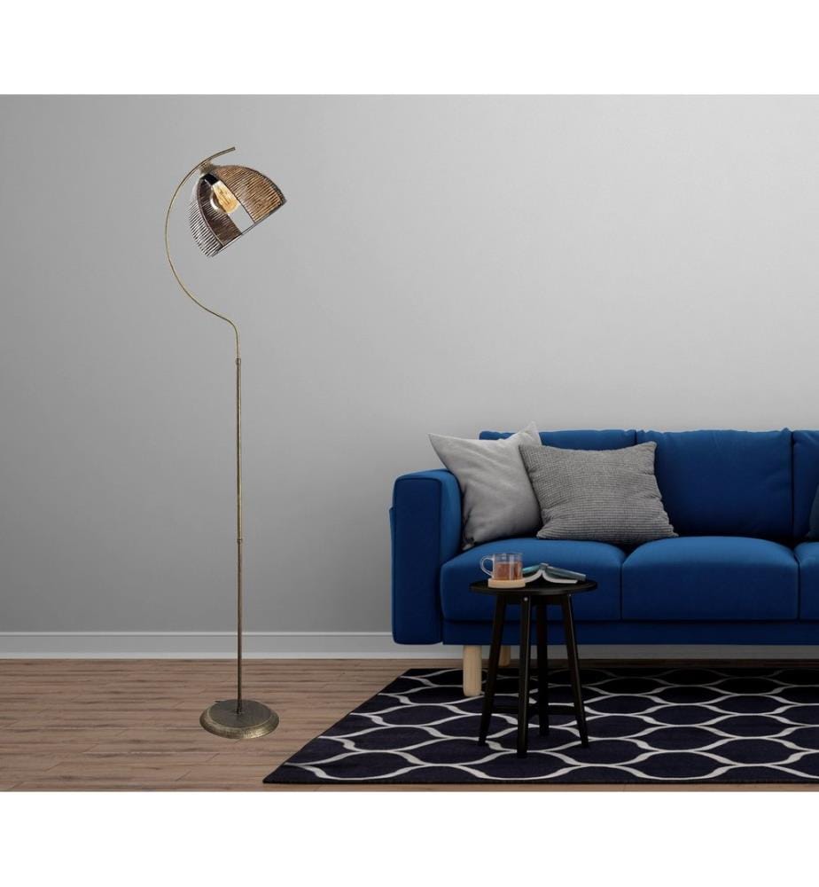 Lampadaire, Antiquation, Metal Body, Replica Bamboo Cap