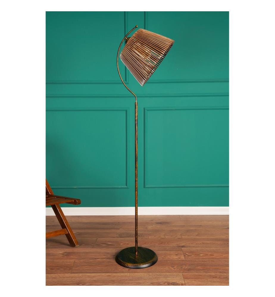 Lampadaire, Antiquation, Metal Body, Replica Bamboo Cap