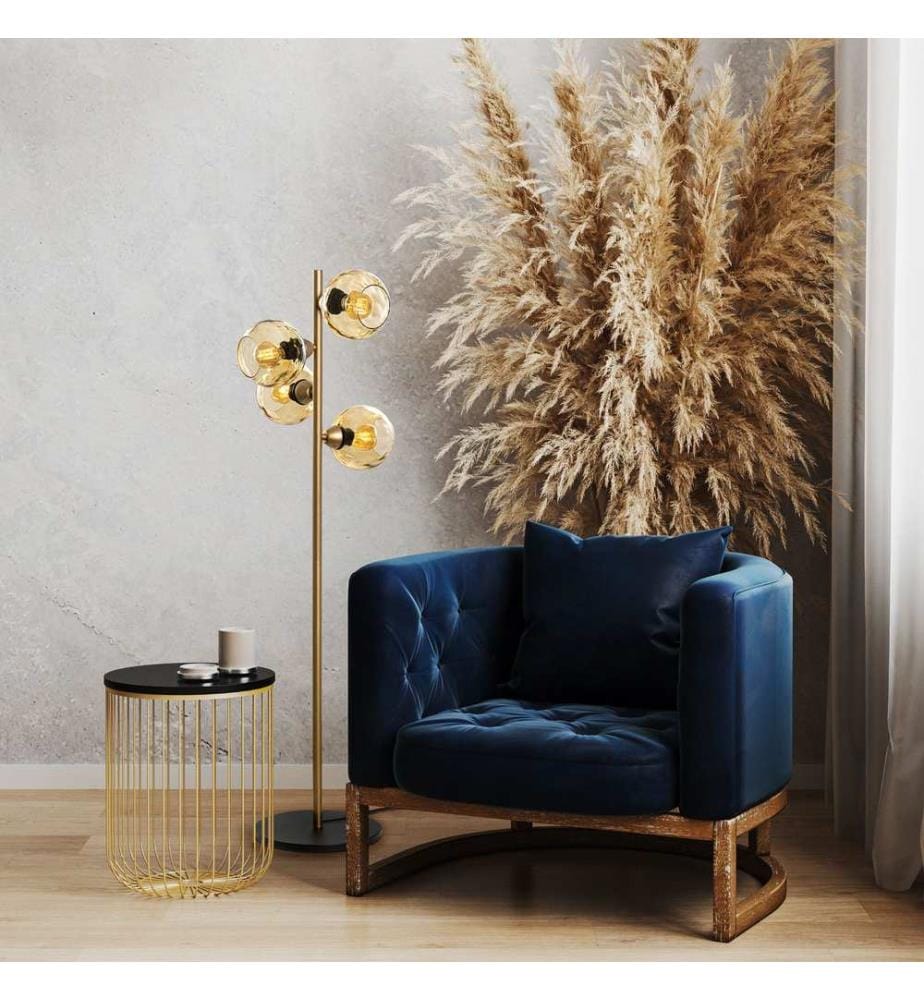 Stehleuchte, Gold, Metallkörper, Glaskappe
